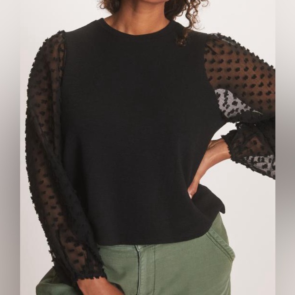Maeve by Anthropologie Black Textured Sleeve Long Sleeve Blouse size Small